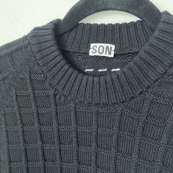 Son of a Tailor Check Knit Sweater Custom Black 3D Knit Merino Wool Classic - Picture 5 of 12